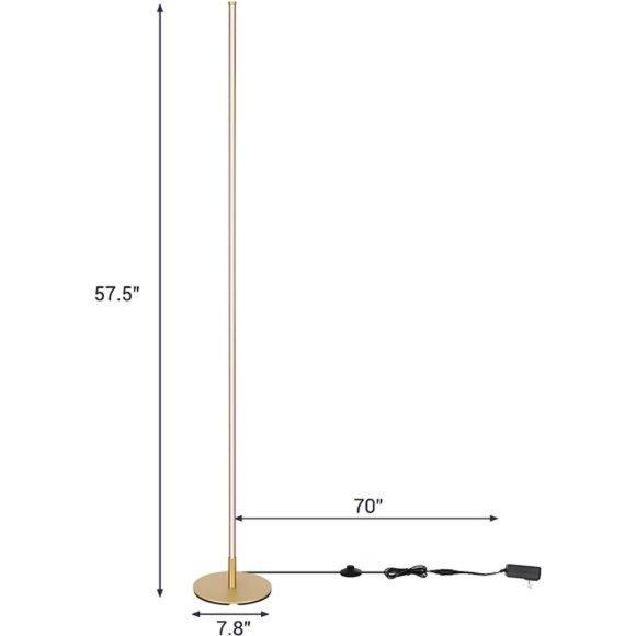 LED Corner Floor Lamp, 57.5" Minimalist Dimmable Slim Lighting, Standing Tall - Picture 2 of 6